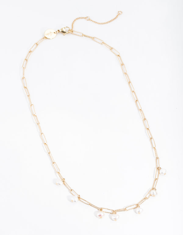 Gold Plated Rectangle Freshwater Pearl Necklace