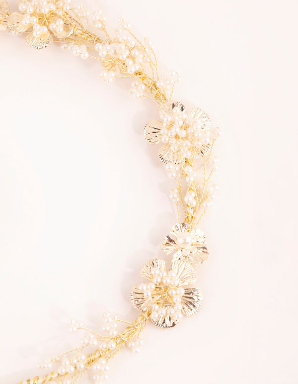 Gold Pearl & Flower Headband