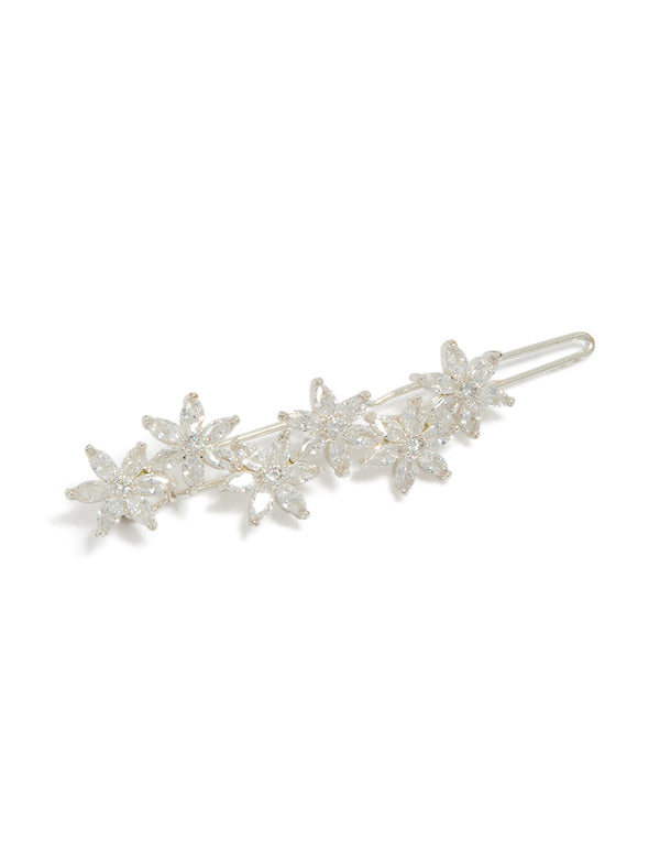 Silver Cubic Zirconia Flower Clip