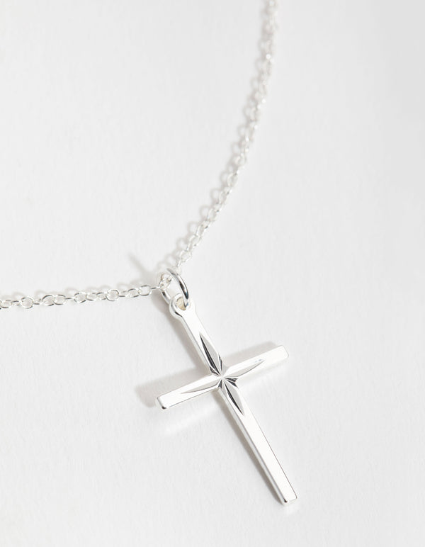 Sterling Silver Diamond Cut Cross Necklace