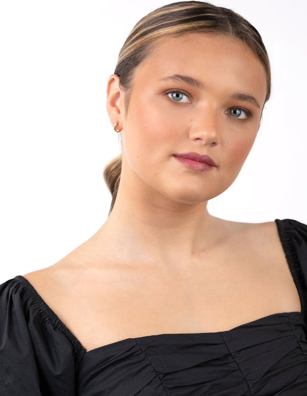 Sterling Silver Gold Cubic Zirconia Heart Huggie Earrings