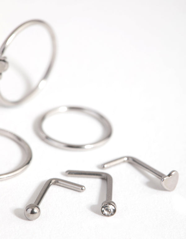 Surgical Steel Silver Butterfly Nose Stud 6-Pack