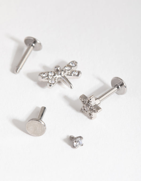 Surgical Steel Flower Dragonfly Flat Back Pack