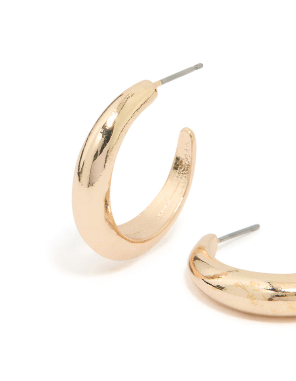 Gold Rounded Hollow Huggie Earrings