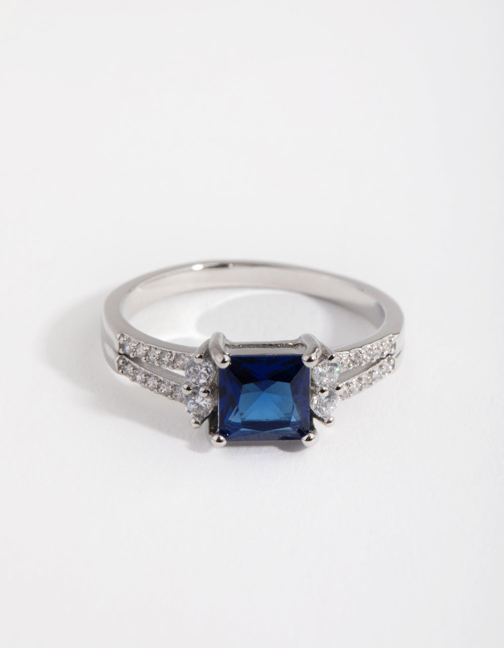 Silver Cubic Zirconia Square Station Double Band Ring