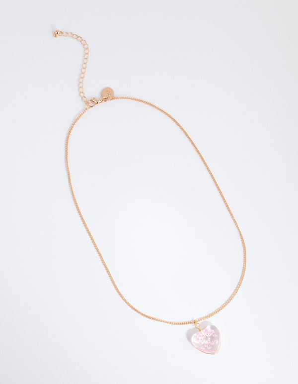 Pink Cluster Flower Heart Bead Necklace