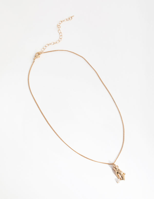 Gold Faux Pearl Hand Necklace