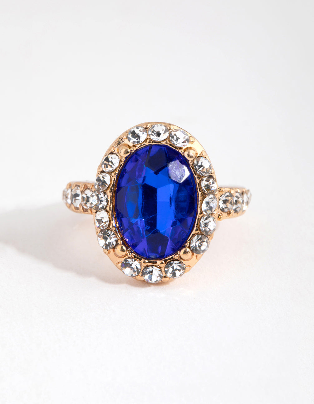 Gold Diamante Surrounded Blue Stone Ring