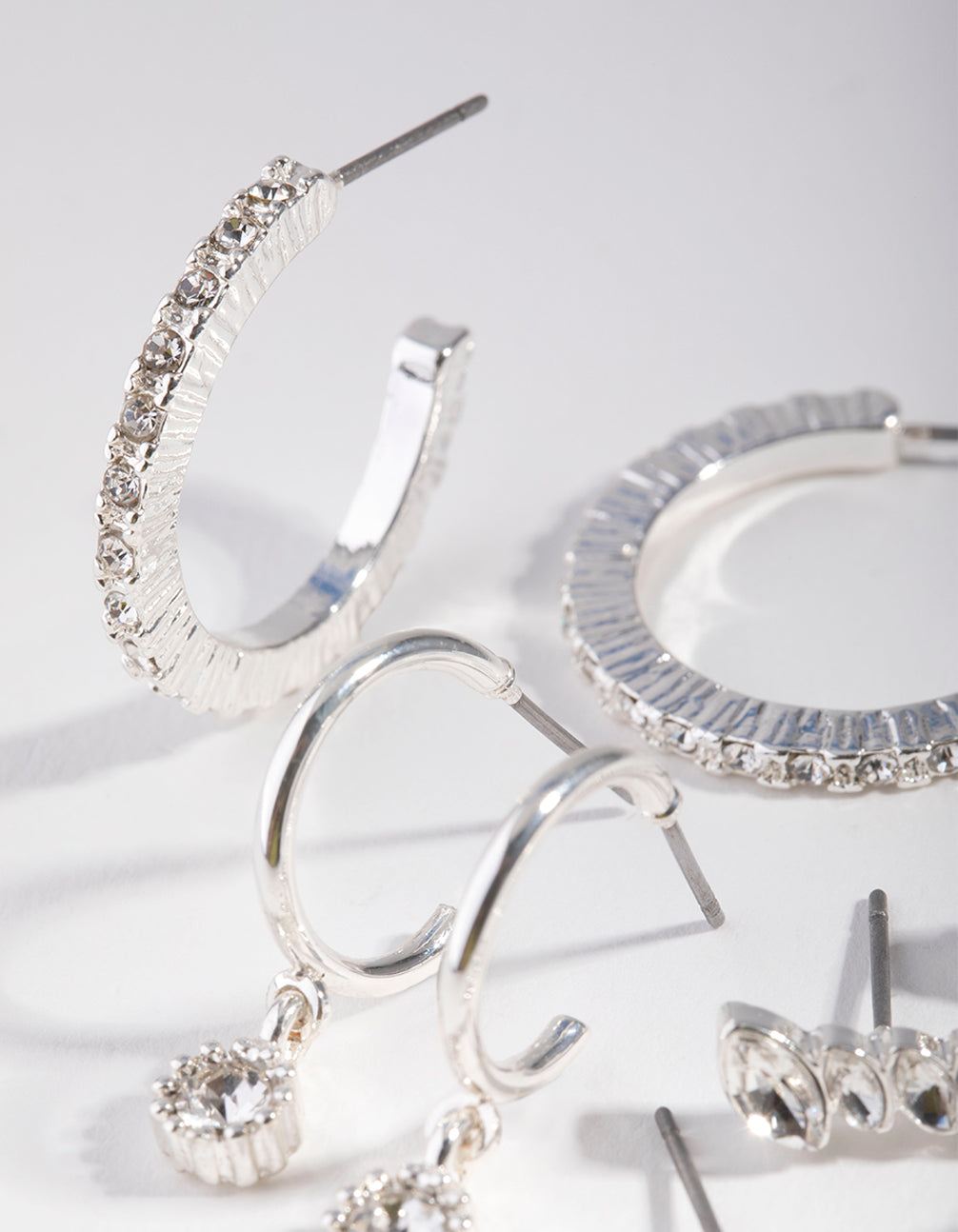 Silver Plain Diamante Stud Earring 8-Pack