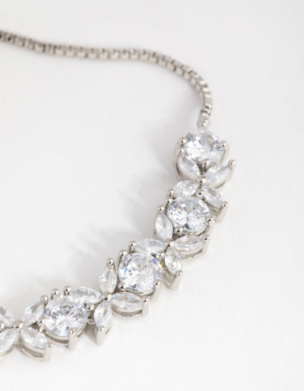 Silver Cubic Zirconia Navette Flower Toggle Tennis Bracelet