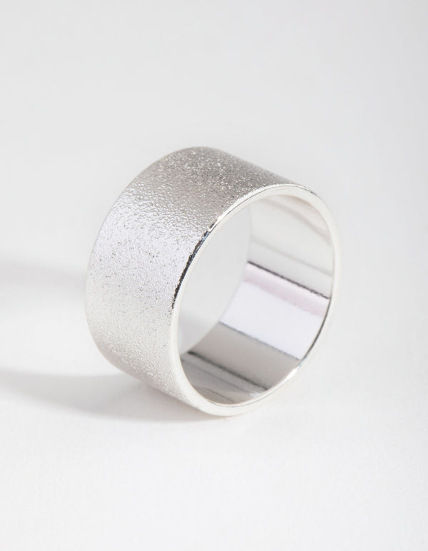 Silver Textured Wide Band Ring