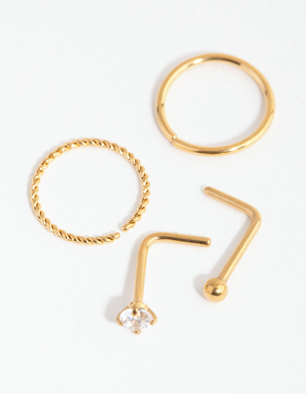 Gold Surgical Steel Diamante Twist Nose Ring 4-Pack