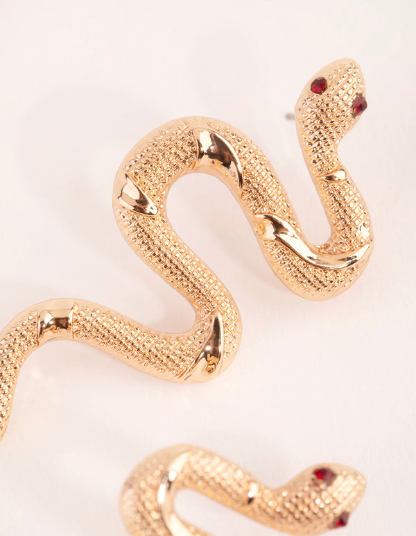 Gold Textured Snake Stud Earrings