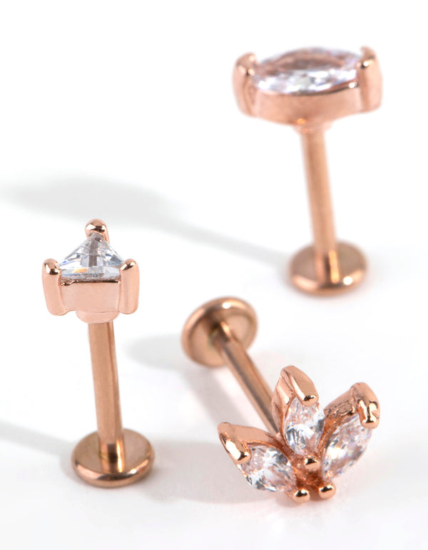 Rose Gold Titanium Cubic Zirconia Cluster Flat Back Pack