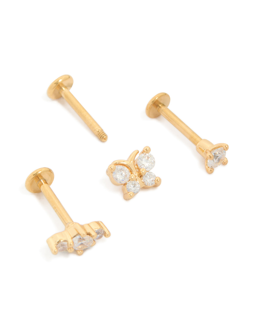 Gold Titanium Cubic Zirconia Butterfly Flat Back Pack