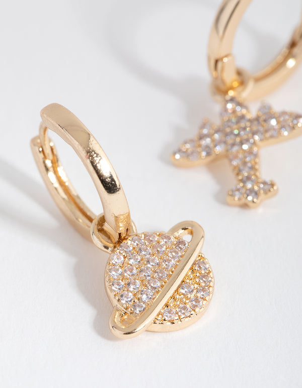 Gold Diamante Mismatched Galaxy Huggie Earrings