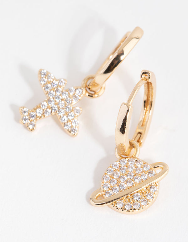 Gold Diamante Mismatched Galaxy Huggie Earrings