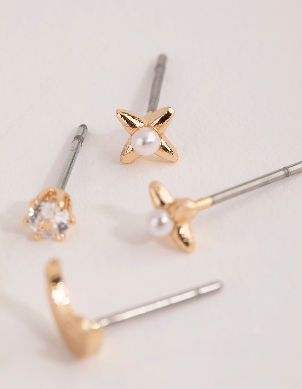 Gold Crescent Moon Pearl Earrings