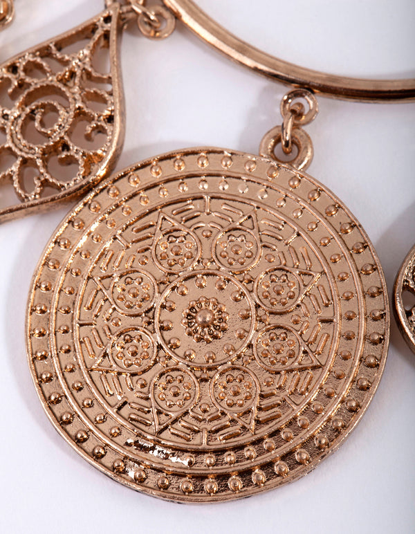 Antique Gold Large Metal Charms Hoop Earrings