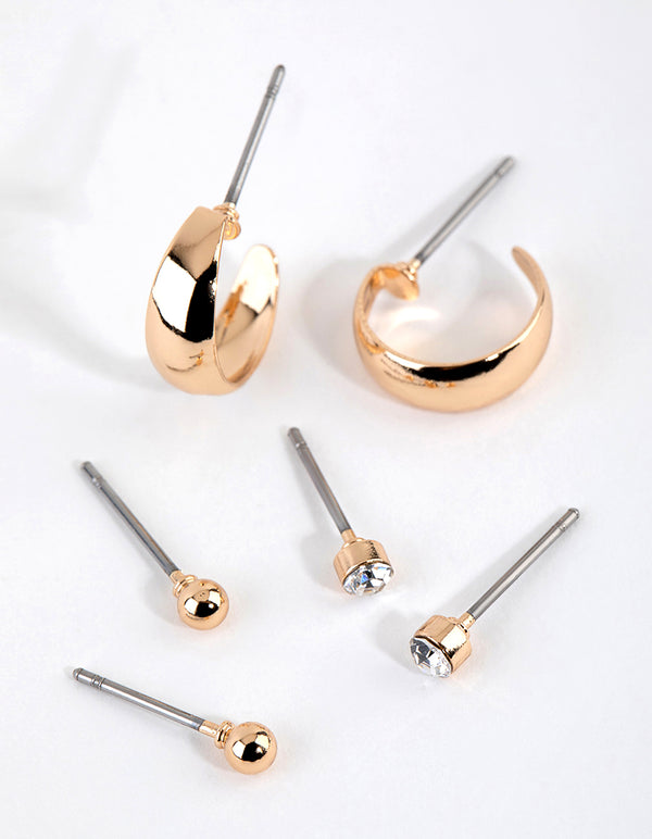 Gold Classic Stud & Hoop Earring Pack