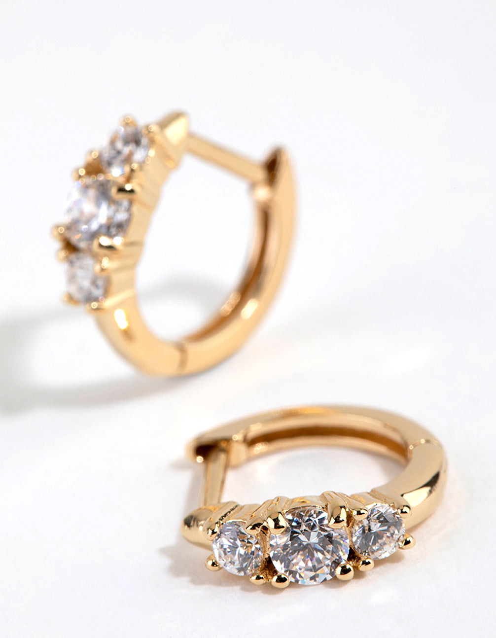 Gold Plated Sterling Silver Round Cubic Zirconia Huggie Earrings