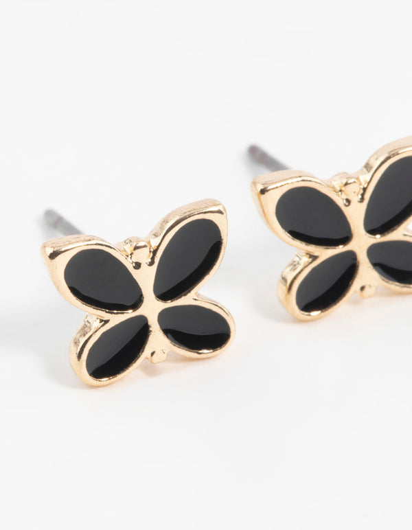 Black Butterfly Enamel Stud Earrings