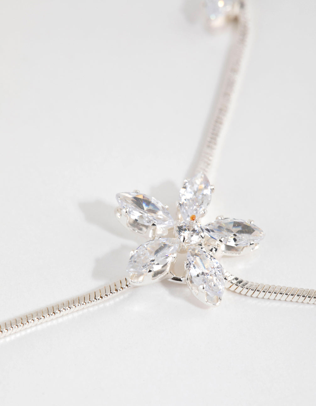 Silver Cubic Zirconia Flower Vine Y Necklace