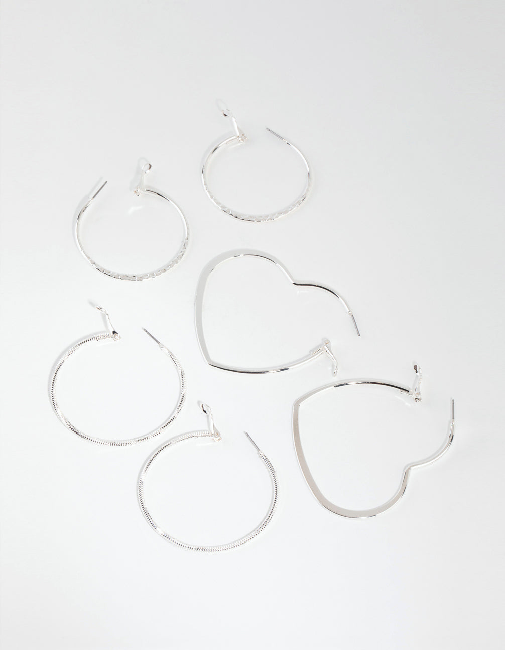 Silver Heart & Textured Earrings