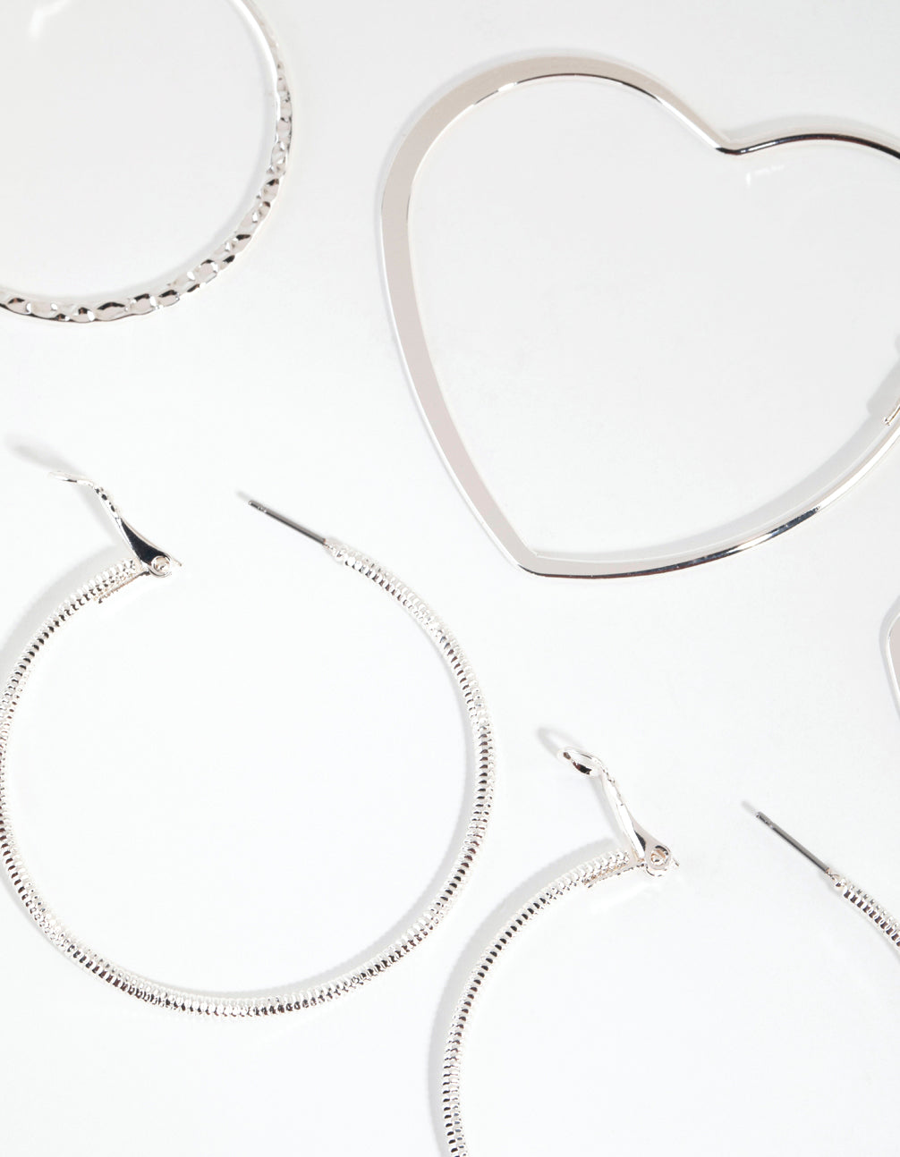 Silver Heart & Textured Earrings
