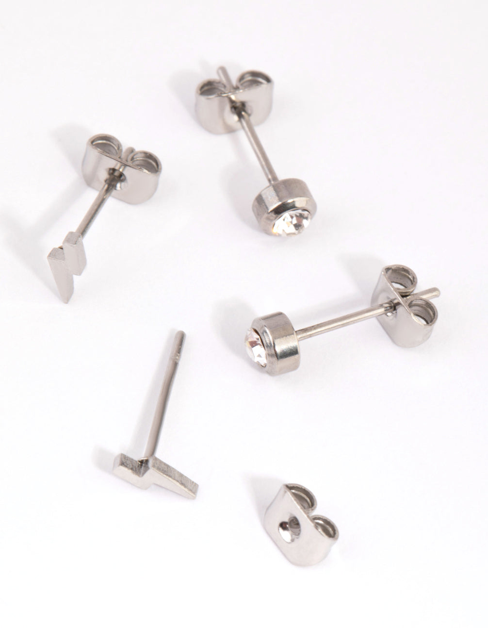 Surgical Steel Lightning Bolt Stud Earring Set