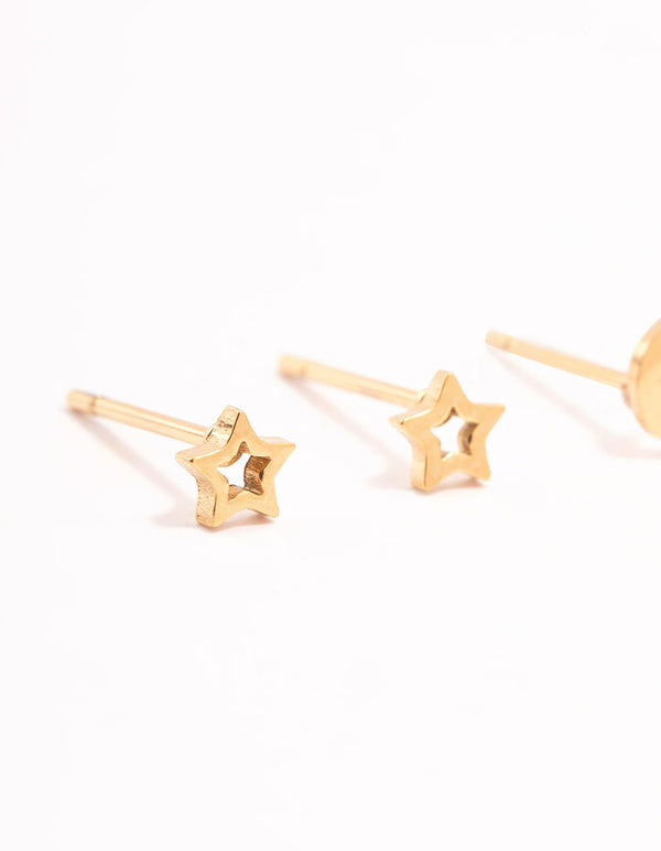 Gold Plated Surgical Steel Celestial Stud Earring Set