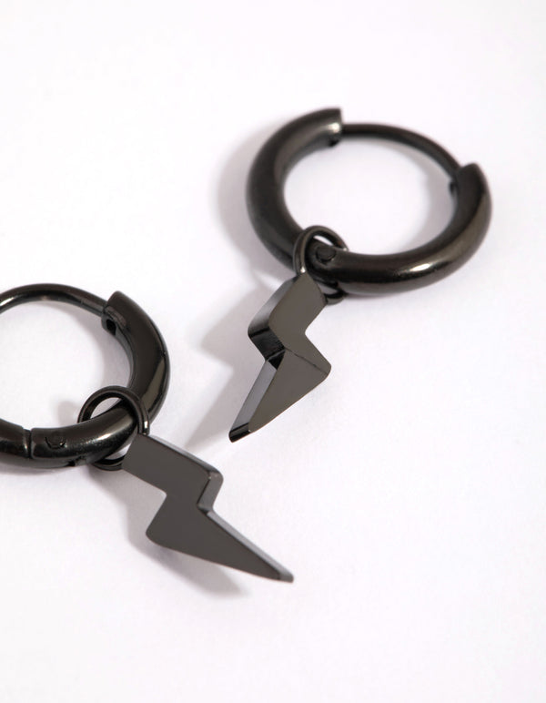 Matte Black Lightning Bolt Huggie Earrings