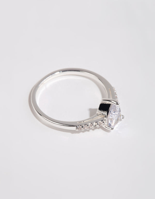 Silver Plated Pear Cubic Zirconia Ring