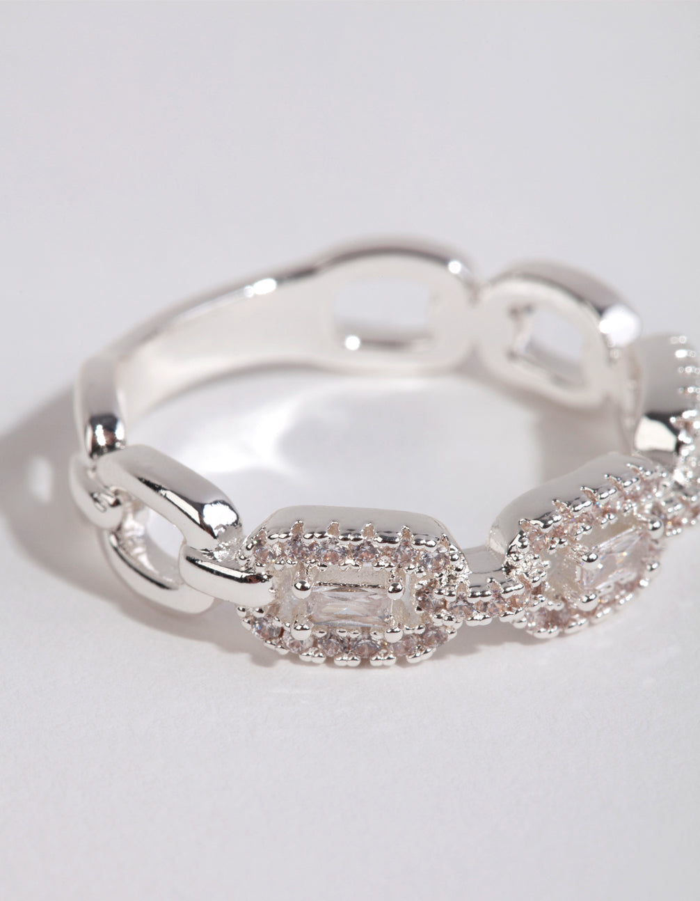 Silver Plated Cubic Zirconia Chain Ring