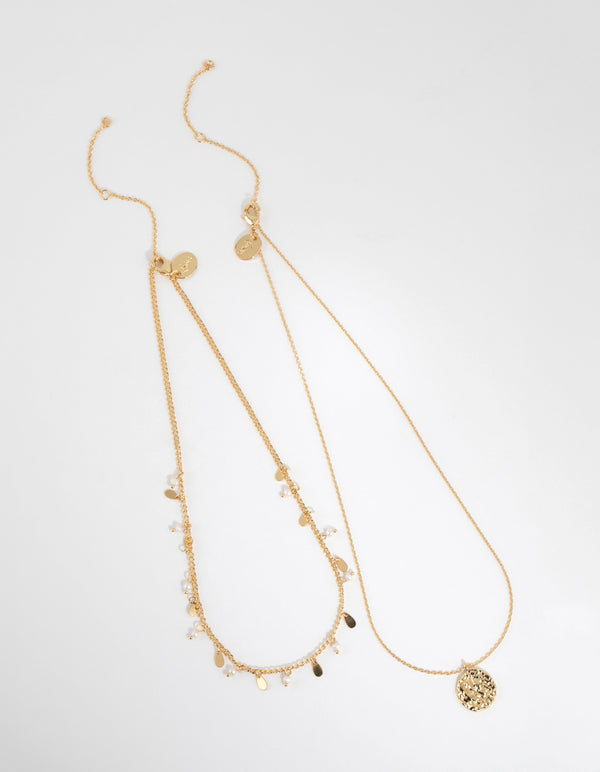 Gold Plated Freshwater Pearl & Molten Necklace Set