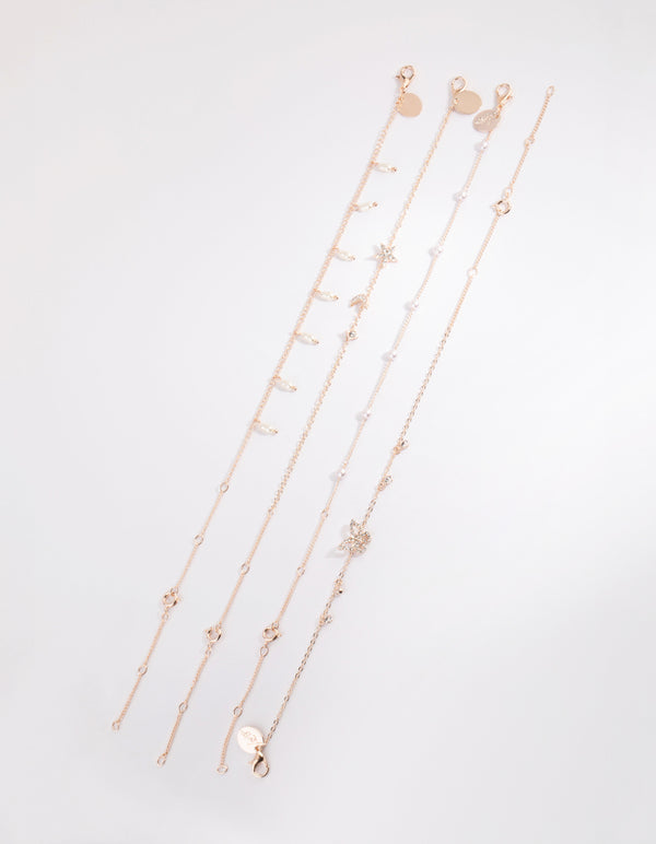 Rose Gold Butterfly Jingle Bracelet & Anklet Set