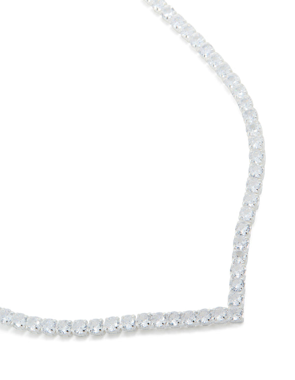 Silver Cubic Zirconia Cup Chain Pointed Tennis Necklace