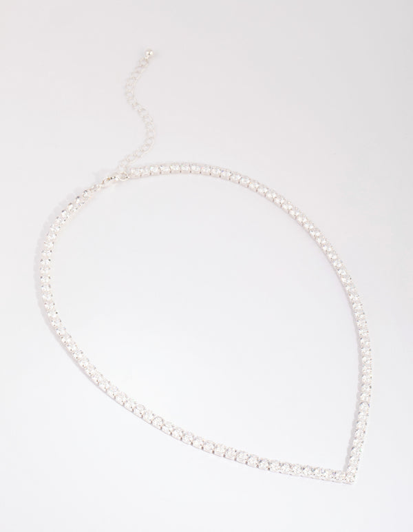 Silver Cubic Zirconia Cupchain Point Tennis Necklace