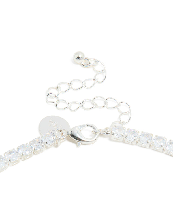 Silver Cubic Zirconia Cup Chain Pointed Tennis Necklace
