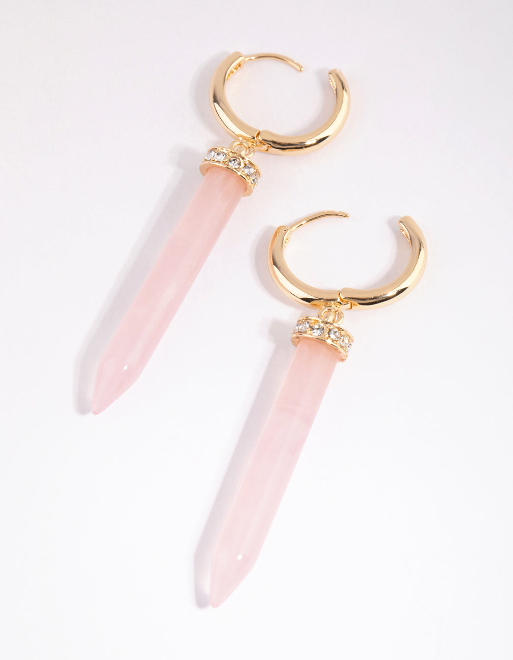 Gold Rose Quartz Shard Huggie Earrings
