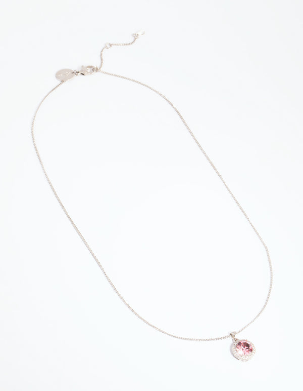 Rhodium & Pink Diamond Simulant Claw Necklace
