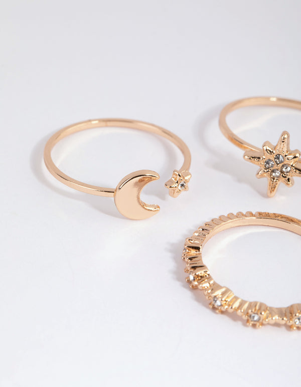Gold Celestial Star Ring Stack