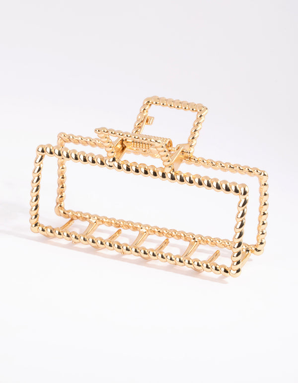 Gold Rectangular Textured Twist Claw Clip