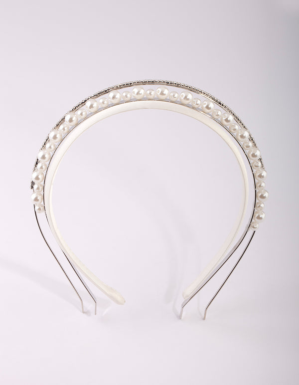 Silver Diamond & Pearl Headband