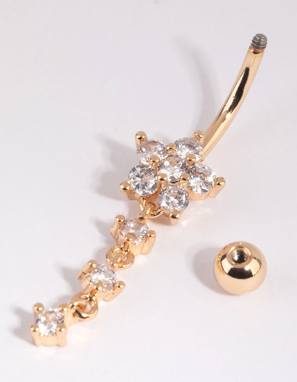 Gold Surgical Steel Flower Belly Bar