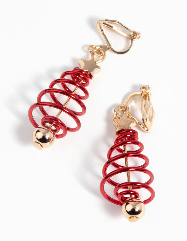 Festive Spiral Tree Clip-On Earrings