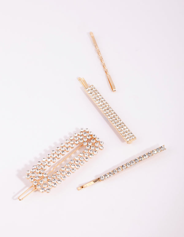 Gold Mixed Diamante Clip 4-Pack