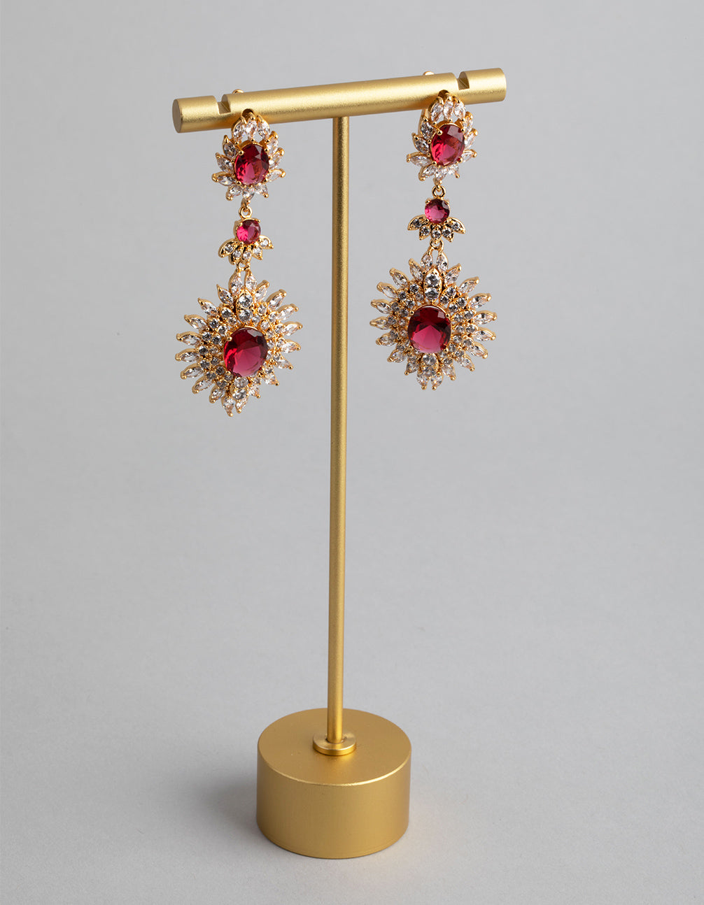 Gold Cubic Zirconia Lotus Drop Earrings
