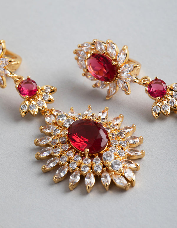 Gold Cubic Zirconia Lotus Drop Earrings