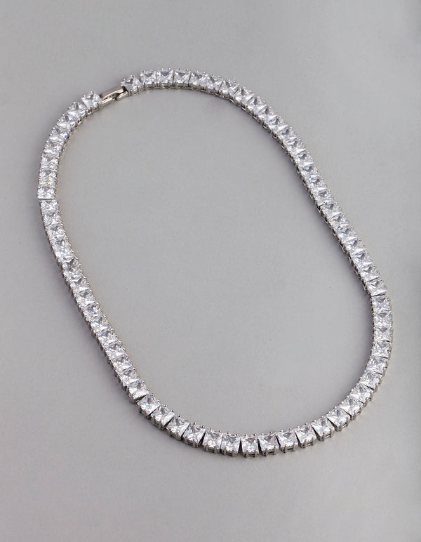 Silver Cubic Zirconia Statement Square Necklace